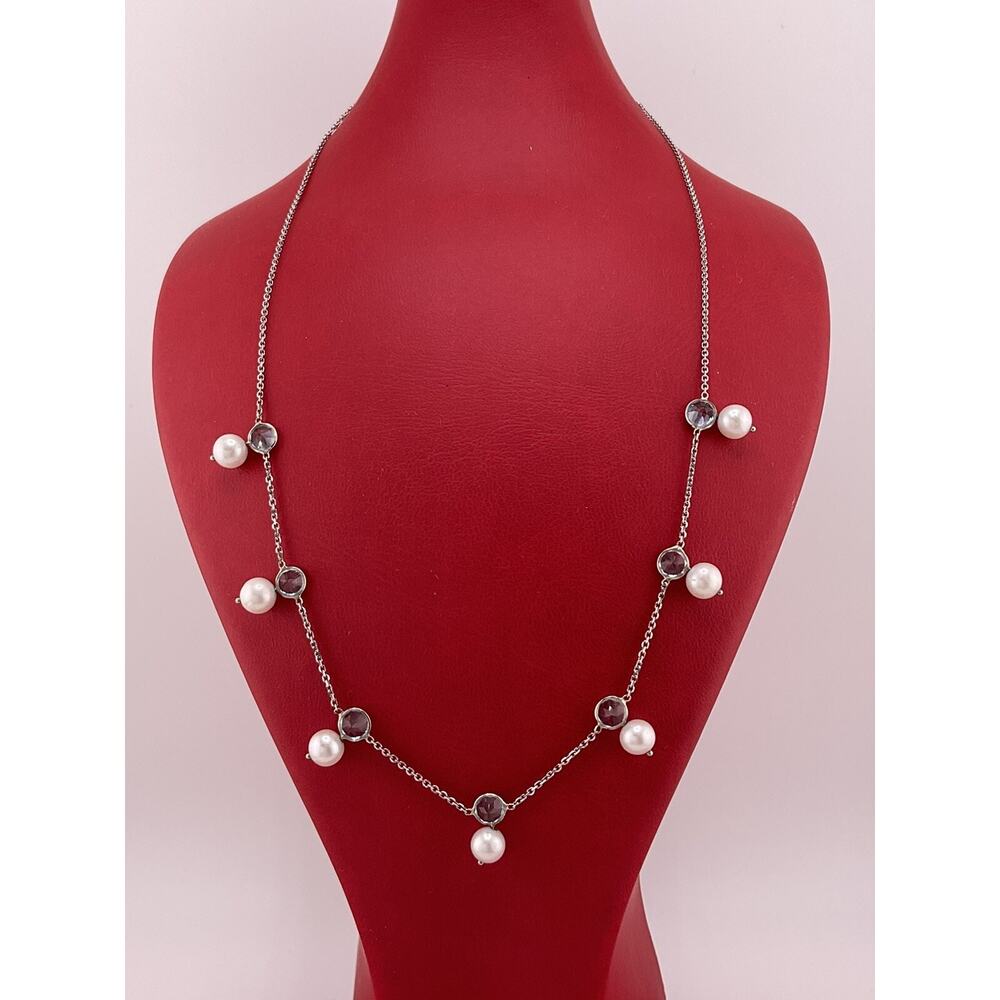 Vintage 14k white gold Natural Aquamarine Beads pearls Necklace